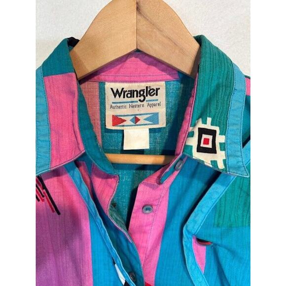 Vintage Wrangler Womens Shirt Cowboy Cut Long Tails Aztec Print Top Medium** - Picture 11 of 13